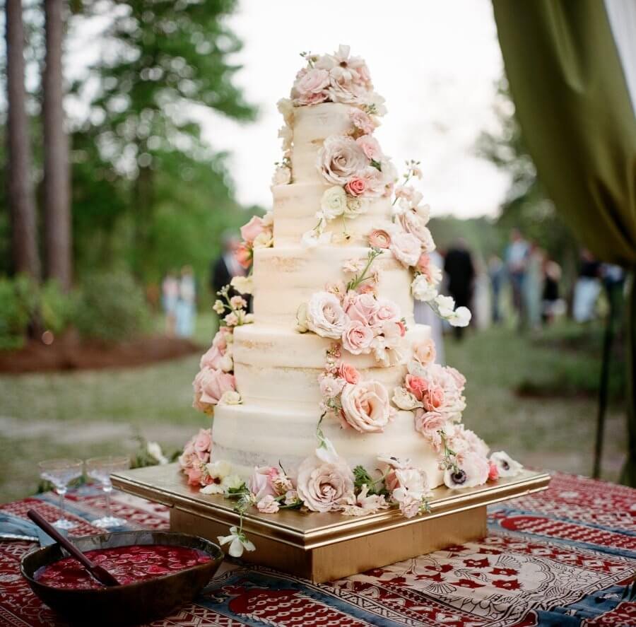 Beautiful wedding cake with flowers