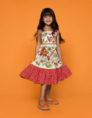 Long vegetable-print poplin dress for girls