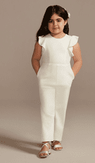 Flutter Sleeve Stretch Crepe Flower Girl Jumpsuit