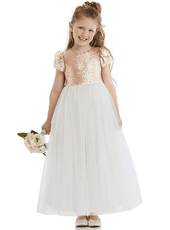 Puff Sleeve Sequin and Tulle Flower Girl Dress