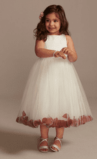 Satin Tulle Flower Girl Dress with Colored Petals in the hemline