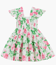 A-line floral little Nap Dress with elasticated smocking, ruffled shoulders and a knee-length skirt