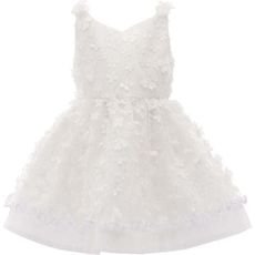 white flower girl dress with three-dimensional white embroidery