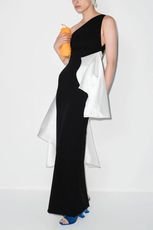 black and white one shoulder gown