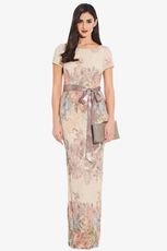 FLORAL MATELASSE GOWN IN BLUSH MULTI