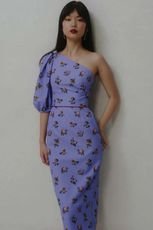 One Shoulder Dress In Periwinkle Floral Faille